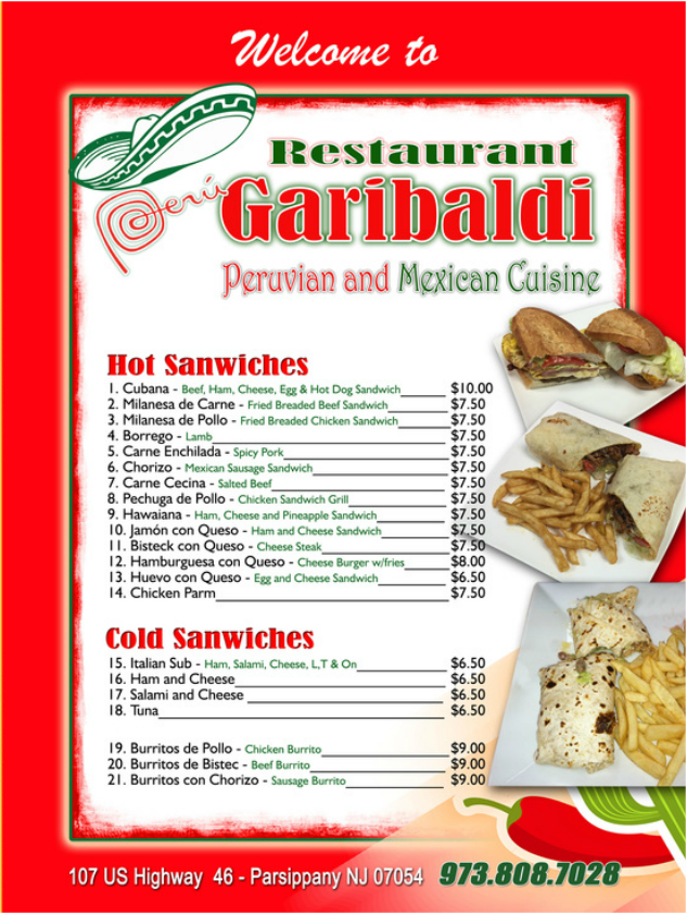 Menu Garibaldi Peru Mex